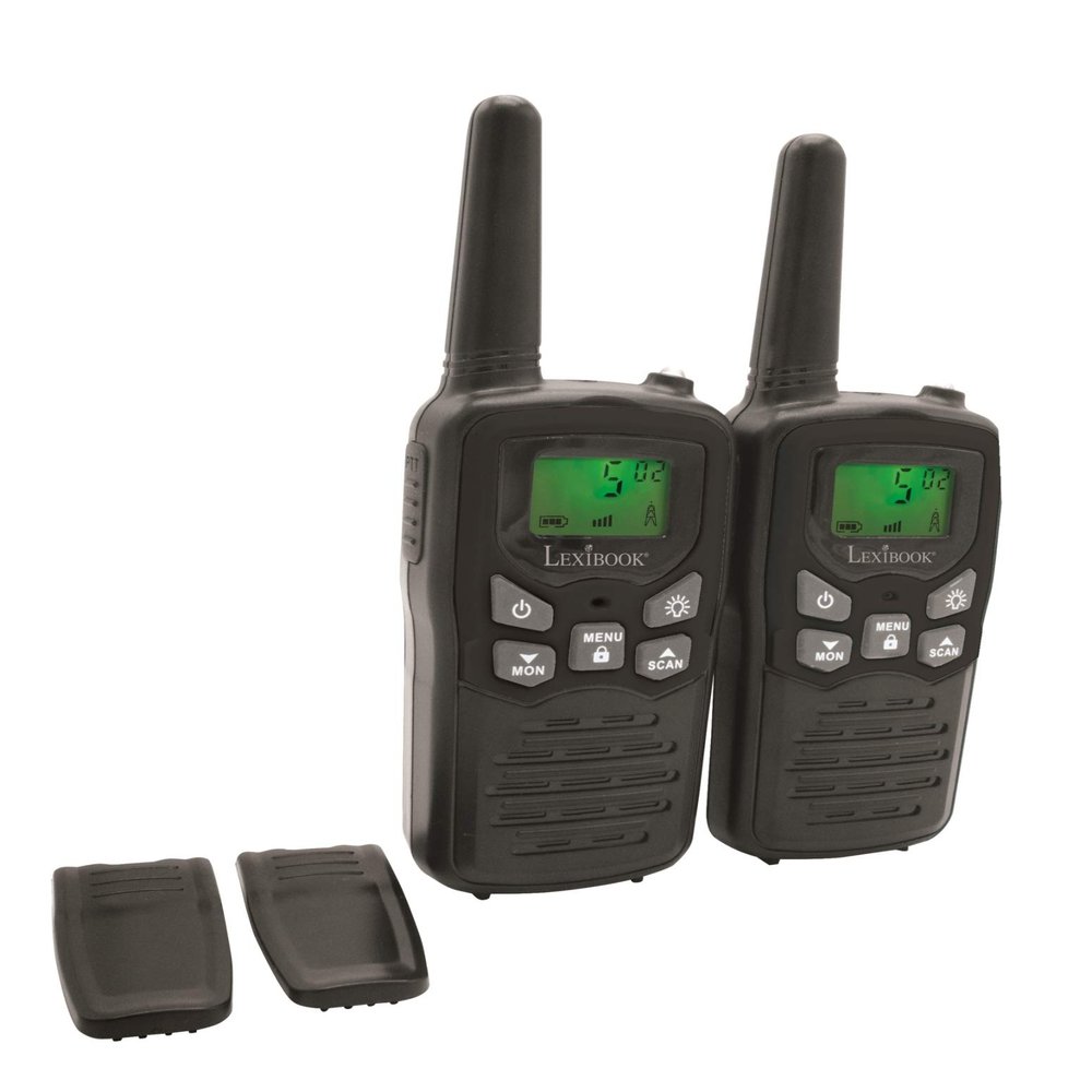 Lexibook Walkie-talkies for Kids, Toys Long Range 8km / 5 Miles, LCD Screen, Digital Sound, Indoor and Outdoor Communication Game, Belt Clip, Black, TW58US