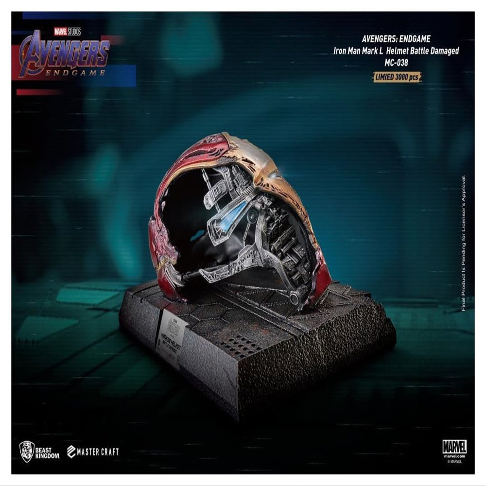Beast Kingdom Avengers: Endgame Battle Damaged Iron Man Helmet MC-038 Master Craft Statue, Multicolor