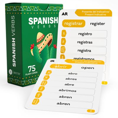 Briston Spanish Verbs Flash Cards  75 Double-Sided Cards Featuring 150 Common Verbs with Audio Access & Grammar Guide, Language Learning Tool for Students, Homeschool & Classroom Study