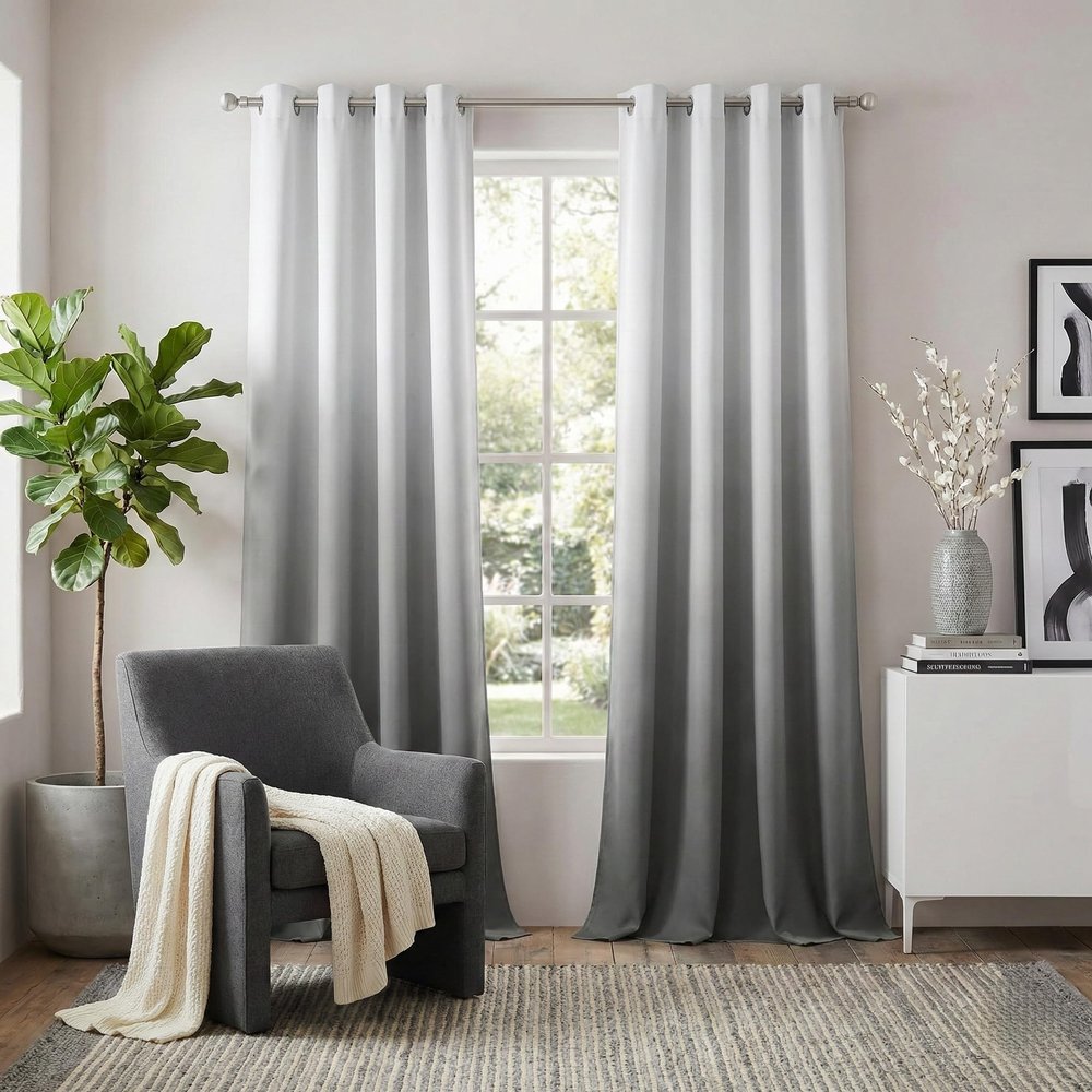 NICETOWN White & Grey Room Darkening Curtains 95 inch Long, Grommet Gradient Curtains Easy-Matching Window Treatments for Boys Bedroom/Kids Room, W52, Set of 2