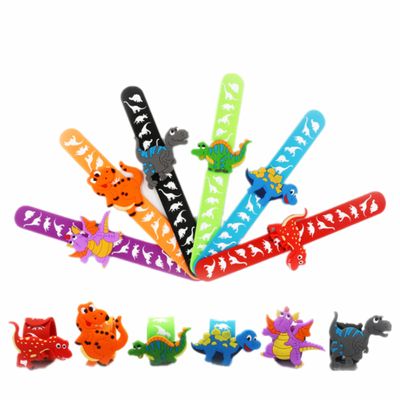 FLOWERBB 6pcs Cartoon Dragon Dinosaur Theme Party Slap Bracelets silicone Wristbands