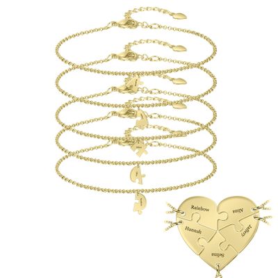 MissNaNa 7.8" Friendship Bracelets for 2/3/4/5/6 Personalized BFF Bracelets Custom Family/Friend Name Bracelet Heart Puzzle Bracelets for Women