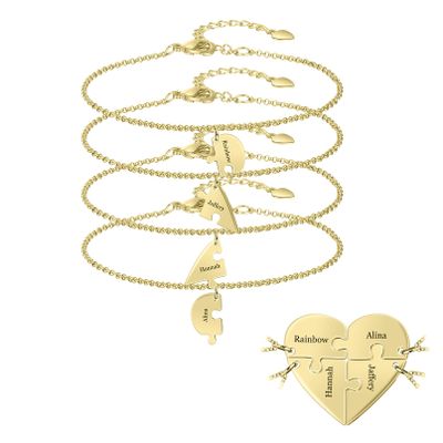 MissNaNa 7.8" Friendship Bracelets for 2/3/4/5/6 Personalized BFF Bracelets Custom Family/Friend Name Bracelet Heart Puzzle Bracelets for Women