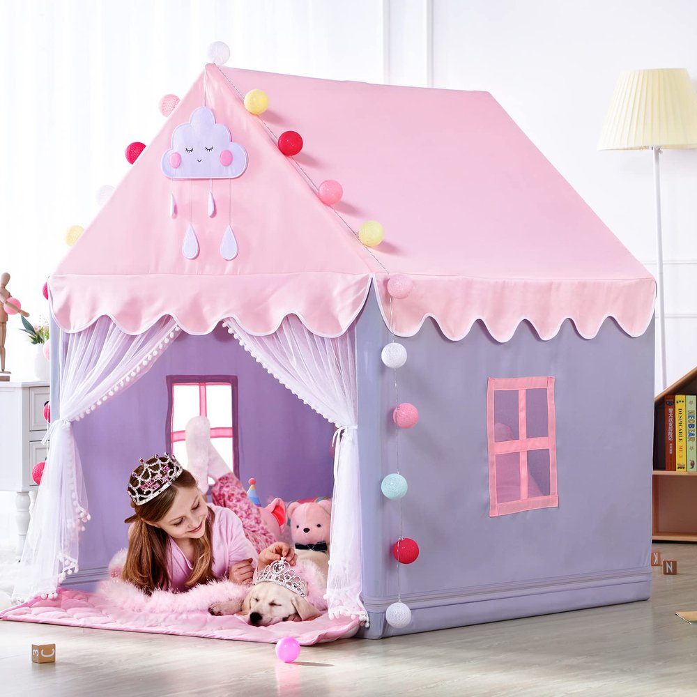 SISTICKER Kids Play Tents for Girls Large Pink Playhouse for Kids Indoor and Outdoor Princess Tent for Kids Toddler Tent Children Play House