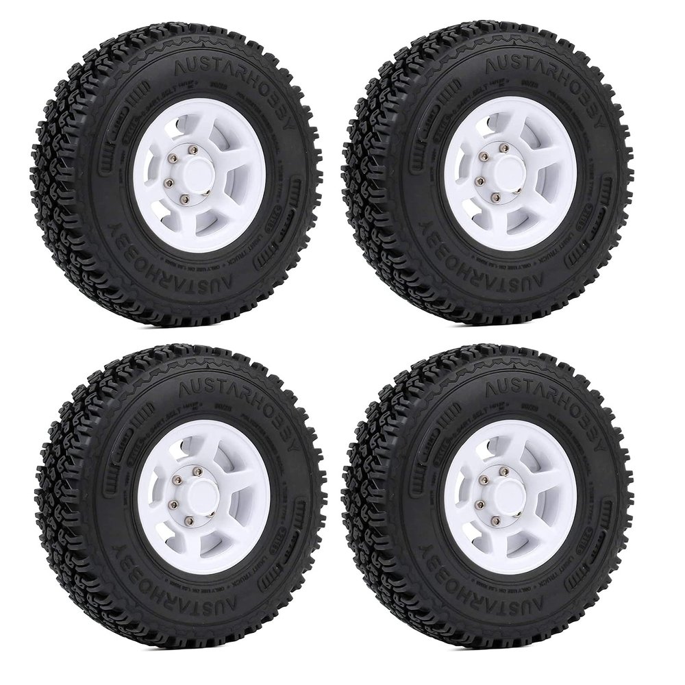 LAFEINA 1.55 inch Beadlock Plastic Wheel Hub Rim and Rubber Tire for 1:10 RC Crawler Car D90 TF2 Tamiya CC01 LC70 MST JIMNY 90069 (90mm White)