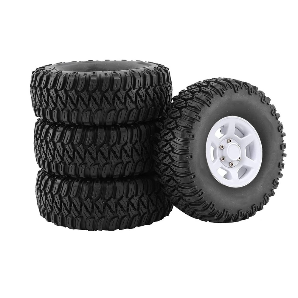 LAFEINA 1.55 inch Beadlock Plastic Wheel Hub Rim and Rubber Tire for 1:10 RC Crawler Car D90 TF2 Tamiya CC01 LC70 MST JIMNY 90069 (95mm White)