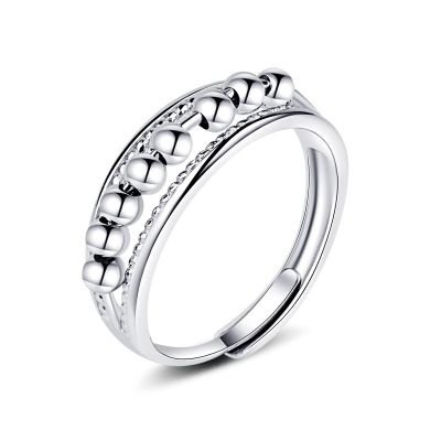 925 Sterling Silver Anti Anxiety Ring for Women Fidget Rings for Anxiety with 8 Spinner Beads Dainty Stress Relief Silver Ring Jewelry Gifts