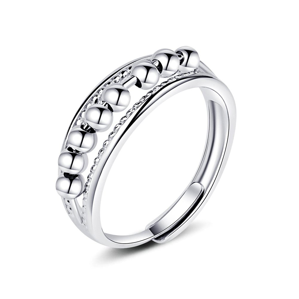 925 Sterling Silver Anti Anxiety Ring for Women Fidget Rings for Anxiety with 8 Spinner Beads Dainty Stress Relief Silver Ring Jewelry Gifts