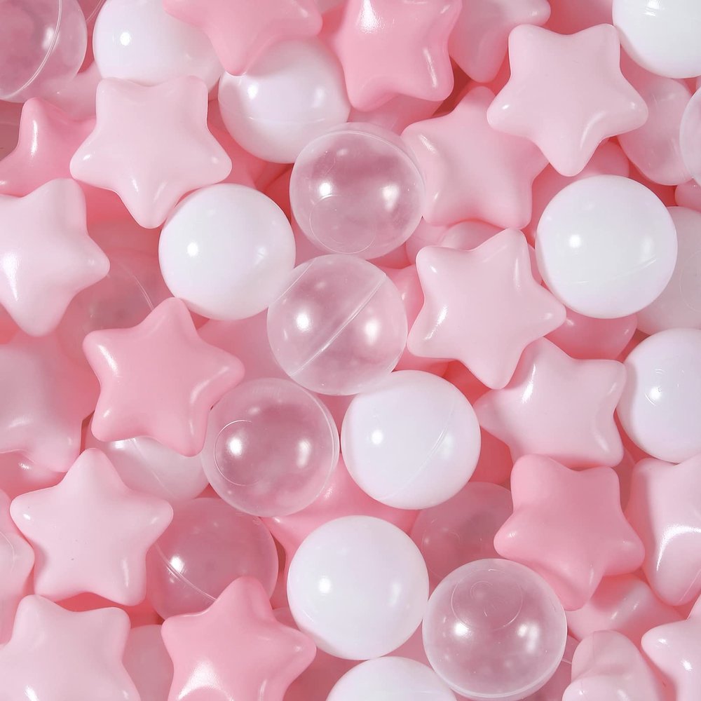 Realhaha Plastic Ball Pit Balls Stars, 2.5 in- Star & 2.2 in- Ball for Babies Kids Playpen Pool Puppy Playballs, Pink