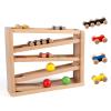 Qilay Wooden Race Track Car Ramp Racer Toy for Toddlers, 5 Level Race Car Ramp Toy Set Includes 4 Wood Cars and 3 Balls,Great Building Learning Toys or 3+ Years Old Boy and Girl view 1