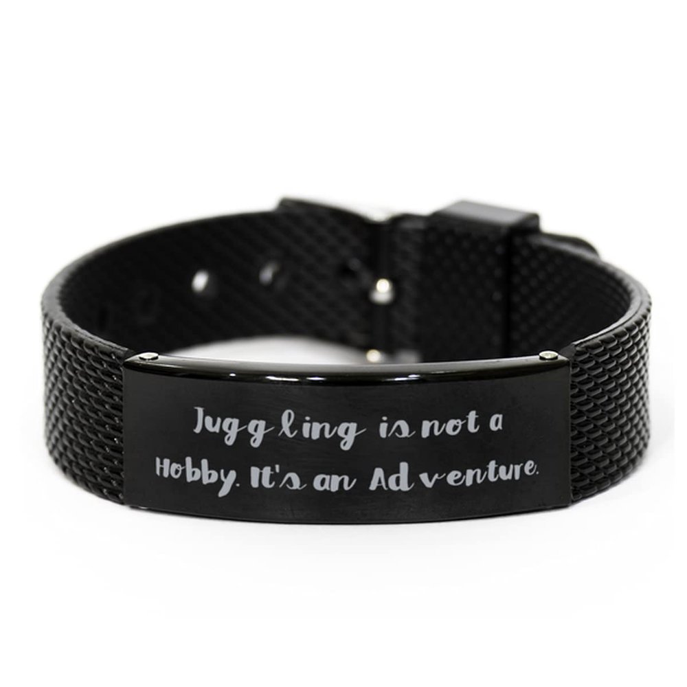 Juggling is not a Hobby. It's an Adventure. Black Shark Mesh Bracelet, Juggling Engraved Bracelet, Inspire Gifts for Juggling