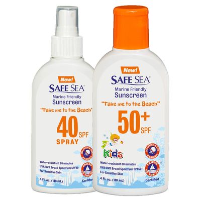 Double pack Safe Sea Anti-jellyfish Sting Protective Lotion- SPF40 Spray and SPF50 for kids- Hypoallergenic Jellyfish & Sea Lice Sunscreen for Safer Sea (4oz Bottle, 2 Pack)