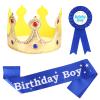 Aster Birthday Boy Costume Headwear, Crown, Sash and Button Pin - Dress-Up Set for Boys Birthday Party Decoration view 1