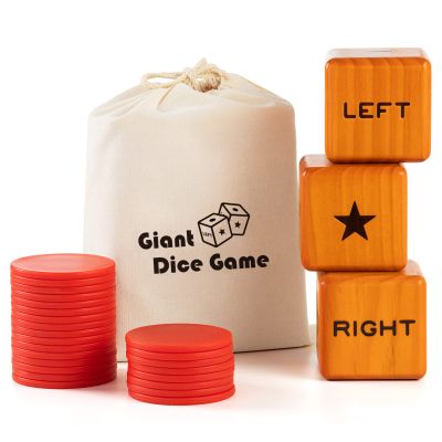Crobyi Giant Right Center Left Dice Game with 24 Large Chips & Carry Bag. 3.5" Giant Wooden Outdoor & Lawn Dice Game for Adult.