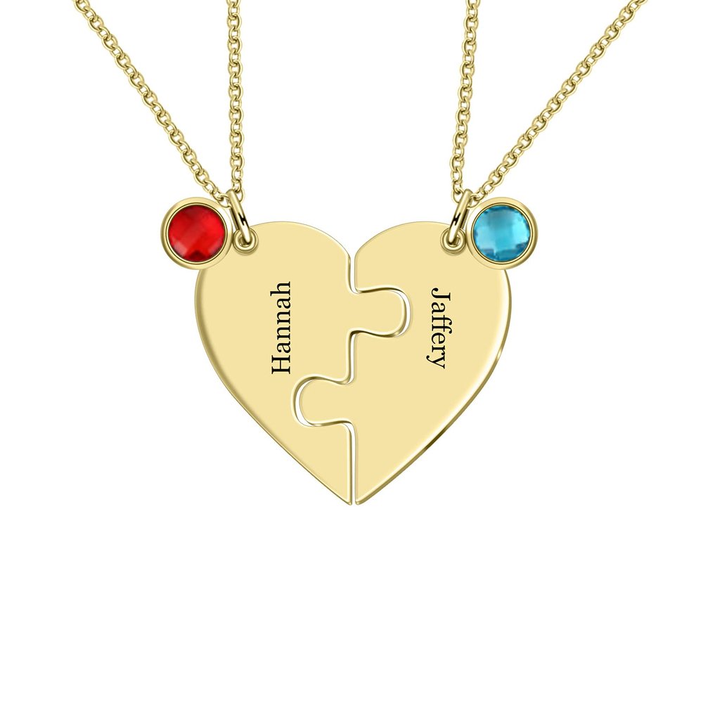 MissNaNa BFF Necklace Personalized Stitching Necklace with Birthstone 2/3/4/5/6 Pcs Customized Heart Puzzle Necklace for Family BFF Friendship Pendants (Set of 2)