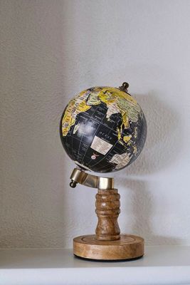 Artizay Vintage Round Wooden Brass Black Rotating Globe for School, Office and Study Room