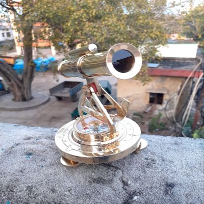 Ganga Nautical Golden Brass 6 inch Antique Alidate with Working Telescope,Surface Level & Magnetic Compass