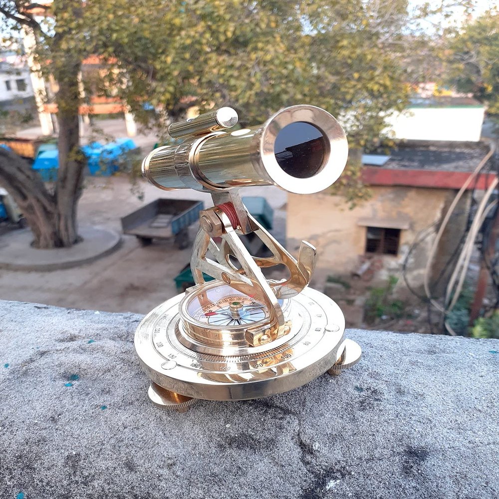 Ganga Nautical Golden Brass 6 inch Antique Alidate with Working Telescope,Surface Level & Magnetic Compass