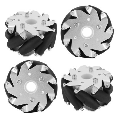 Dilwe Mecanum Wheels, 4pcs 100mm/3.94inch Durable Steel Mecanum Wheels Set Left Right Wheels Compatibole with Robot Car 14162, Rubber Rollers Industrial Robot Accessories RC Car Accessories