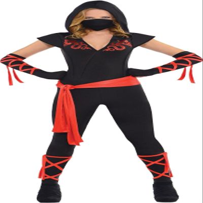 Black & Red Dragon Fighter Ninja Costume - Women's Medium (6-8) - Perfect For Halloween, Cosplay, & Themed Parties - 1 Set