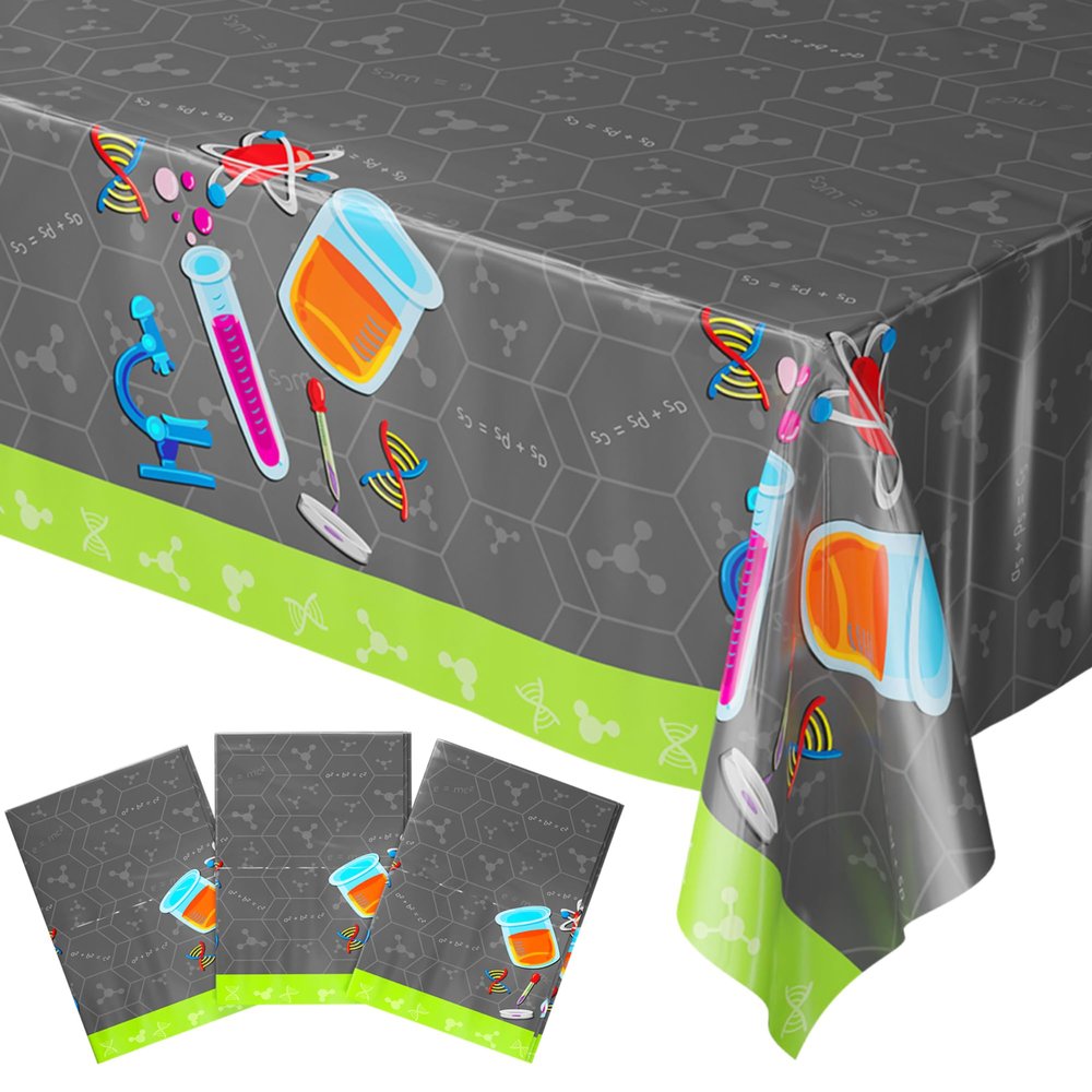 Blue Orchards Science Table Covers (Pack of 3) - 54"x108" XL - Science Birthday Party Decorations, Chemistry Party, Laboratory Theme Table Cloth