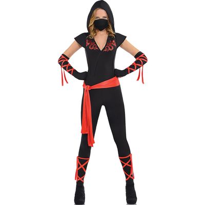 Black & Red Dragon Fighter Ninja Costume - Women's X-Large (14-16) - Perfect For Halloween, Cosplay, & Themed Parties - 1 Set