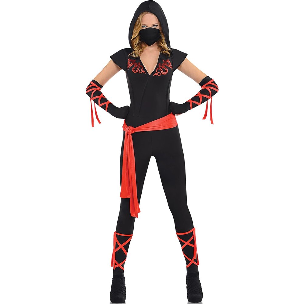 Black & Red Dragon Fighter Ninja Costume - Women's X-Large (14-16) - Perfect For Halloween, Cosplay, & Themed Parties - 1 Set