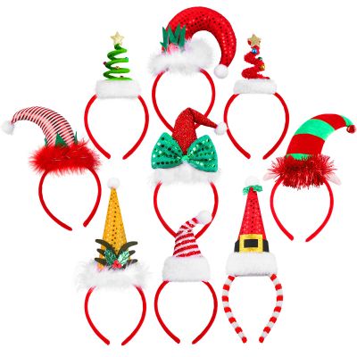 Aneco 9-Piece Assorted Christmas Headband Set - Novelty Xmas Tree Elf Hat Headband for Christmas Party Accessory