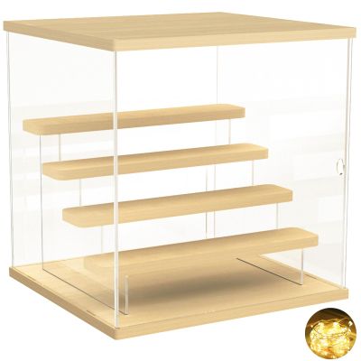 Acrylic Display Case with 5-Tier Figure Stand Clear Collectibles Showcase with Door, Countertop Assemble Storage Box for Action Figure Hot Wheels Display with Wooden Base