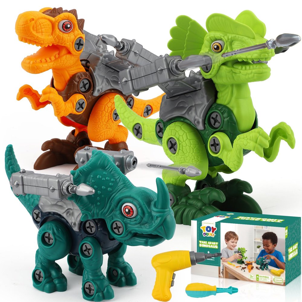 TOY Life 3-Pack Take Apart Dinosaur Toys for 3, 4, 5, 6, 7 Year Old Boys, Kid Dinosaur Toy with Electric Drill Tool Set, STEM Building Construction Toys, Educational Birthday Gifts for Toddlers