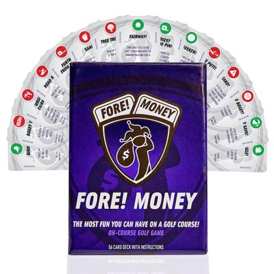 Fore! Money On-Course Golf Card Game  On Course Golf Wagering Game with Unique Challenges  Golf Gift for Men & Women  Interactive On-Course Golf Card Game Pack  56 Cards Included