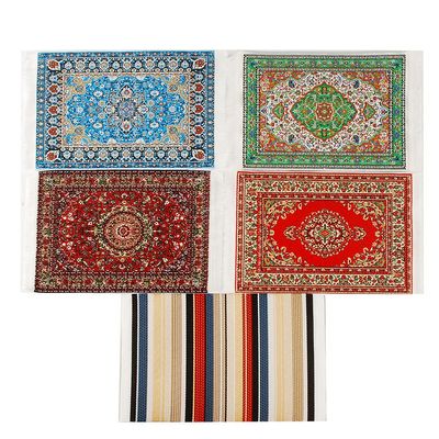 NWFashion 5 Pieces 1:12 Miniature Carpet Floral Print Vintage Woven Dollhouse Floor Mini Turkish Carpet Decoration Accessories (Colorful)