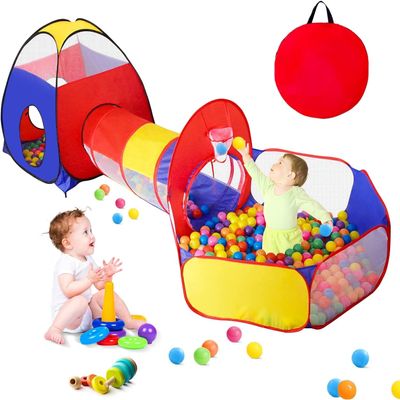 GeerWest 3 in 1 Kids Play Tent for Toddler with Baby Ball Pit and Play Tunnel, Children Indoor Outdoor Playhouse with Climbing Tunnel Toy for Toddlers, Boys and Girls Best Birthday GiftsNo Balls