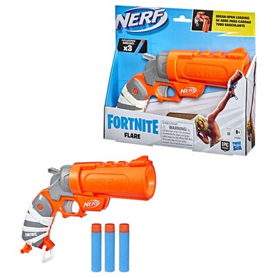 Nerf Fortnite Flare Blaster, Break-Open Loading, 3 AccuStrike Mega Darts, Pull-Down Priming Handle