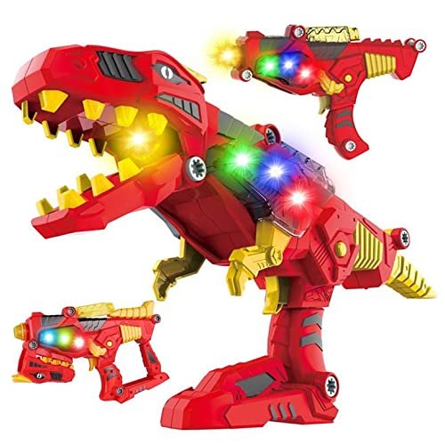 Kidplokio Morphing Dinosaur 3 in 1 Toy Space Blaster with Lights Sounds, Red, Boys Ages 3+