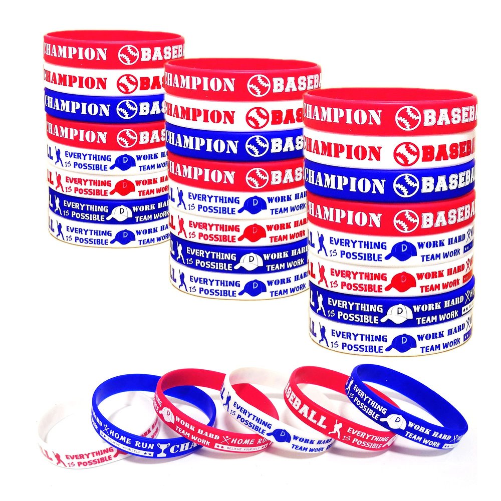 Oringaga 24 PCS Baseball Motivational Silicone Wristband Bracelet-Baseball Party Supplies and Favors-Sports Prizes