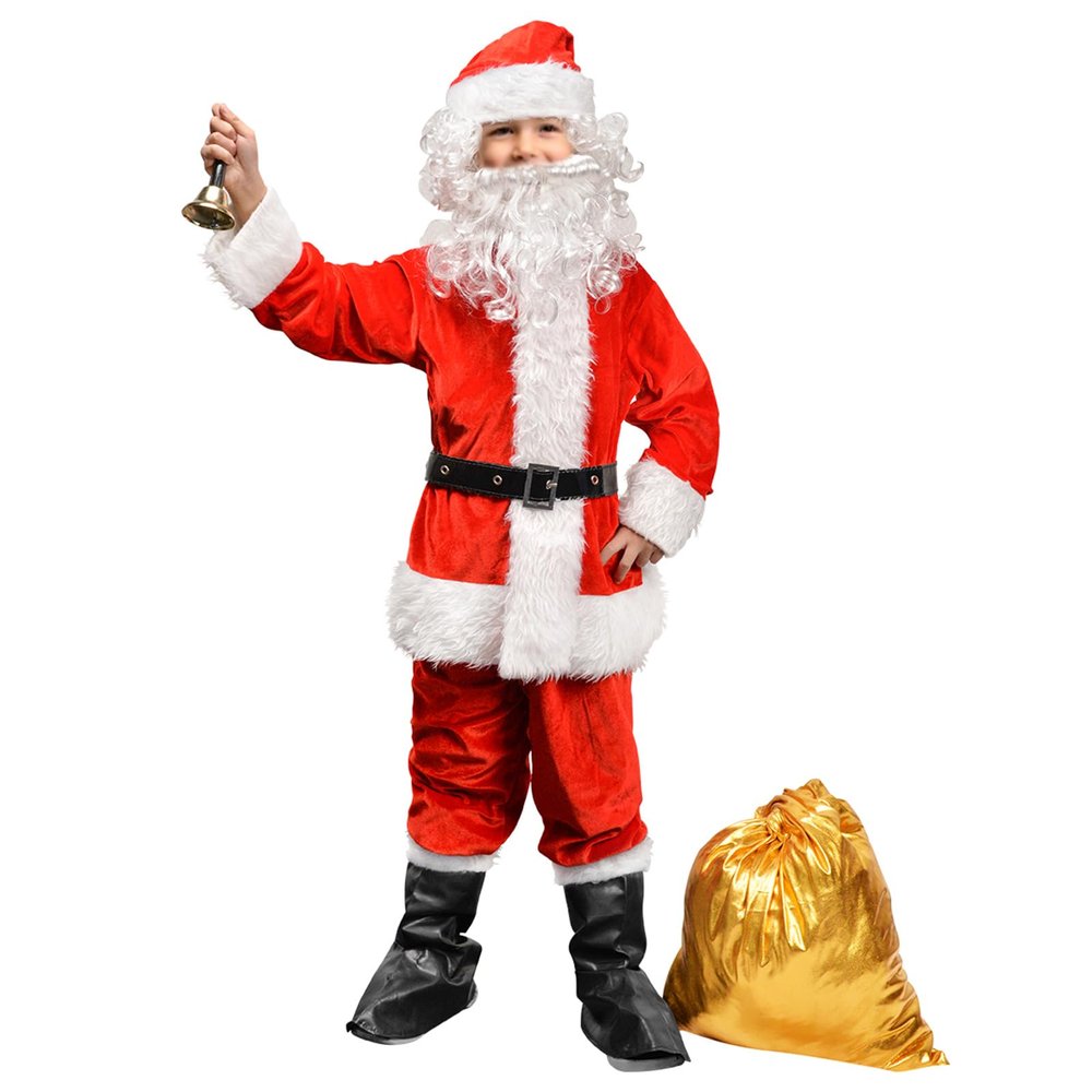 SUNHUKUS Kids Santa Costume,9PCS Santa Claus Costume for Kids, Christmas Boys Santa Costumes Children's Santa Suit Outfit