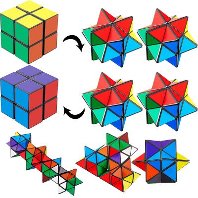4 Pieces 2 in 1 Infinity Cube Fidget Toy Magic Star Yoshimoto Cube Transforming Geometric Puzzle Toys Cool Mini Shape Transforming Fidgeting Game for Christmas Teens Adults Stress Anxiety Relief