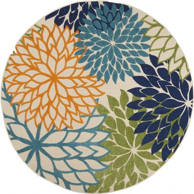 HomeRoots Multicolor 100% Polypropylene 8 Round Orange Floral Outdoor Area Rug