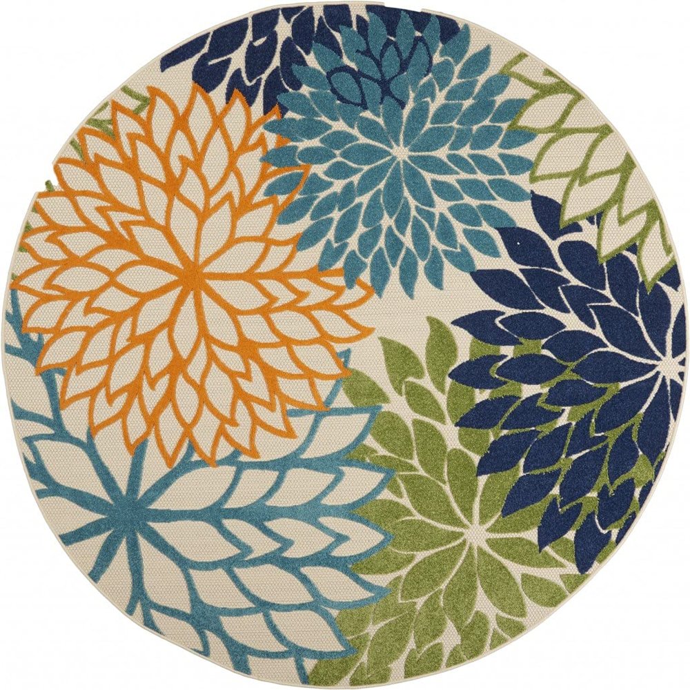 HomeRoots Multicolor 100% Polypropylene 8 Round Orange Floral Outdoor Area Rug