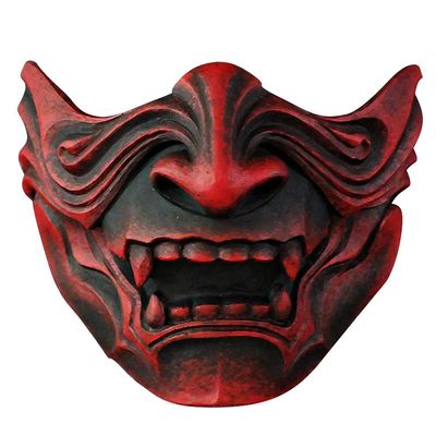 Dan&Dre Half Face Cover -3D Japanese Face Cover Resin Ghost Cosplay Helmet Half Face Cover Halloween Cosplay Costume Party (red2)