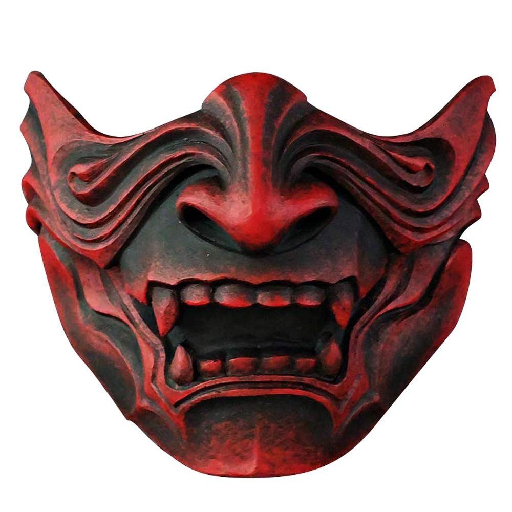 Dan&Dre Half Face Cover -3D Japanese Face Cover Resin Ghost Cosplay Helmet Half Face Cover Halloween Cosplay Costume Party (red2)