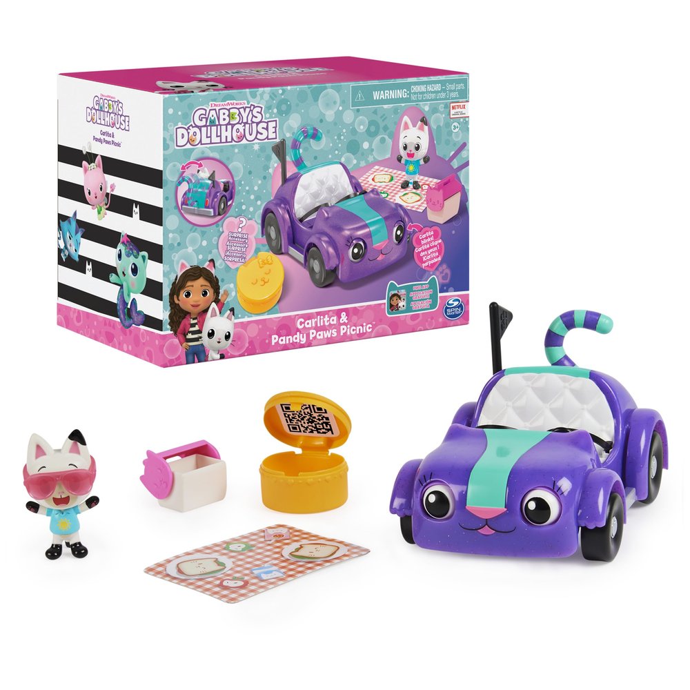 Gabbys Dollhouse, Carlita Toy Car with Pandy Paws Collectible Figure and 2 Accessories, Kids Toys for Ages 3 and up