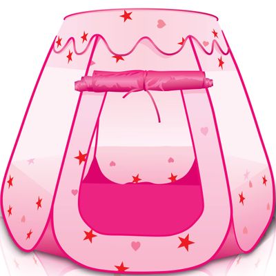ArtCreativity Pop Up Princess Tent, Kids Playhouse Tent with a Carry Bag, Foldable Pink Princess Ball Pit for Girls 1,2 3,4 Year Old Birthday, Indoor & Outdoor Play House for Kids