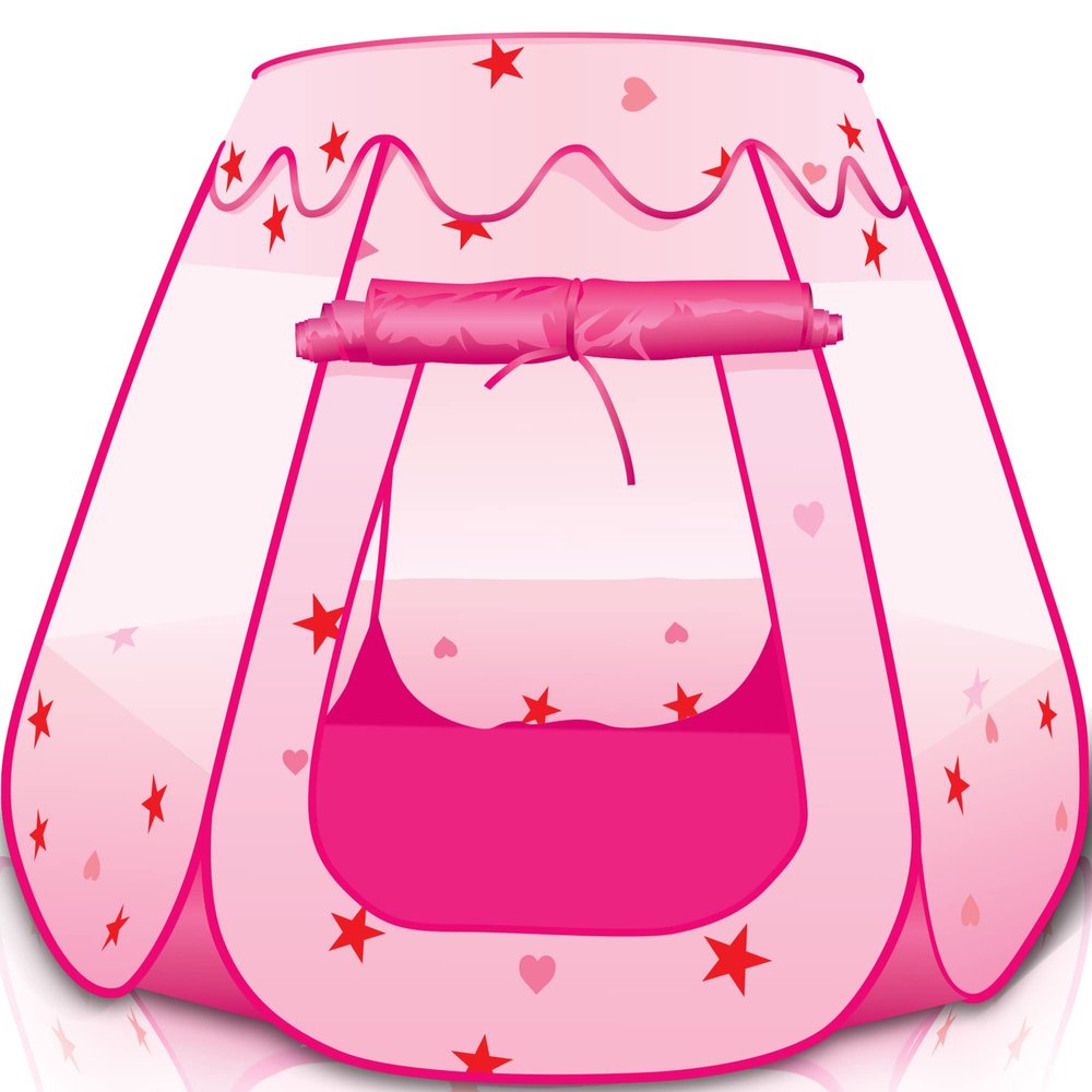 ArtCreativity Pop Up Princess Tent, Kids Playhouse Tent with a Carry Bag, Foldable Pink Princess Ball Pit for Girls 1,2 3,4 Year Old Birthday, Indoor & Outdoor Play House for Kids