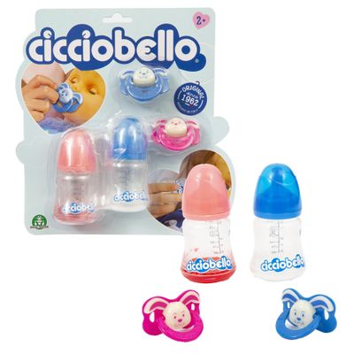 Cicciobello - Accessory set with 2 pacifiers and two bottles for girls who want to care for their doll for girls aged 3 and up, valuable games, multi-coloured CCB80000