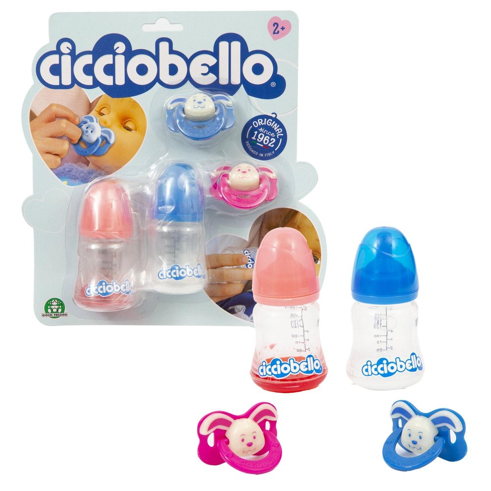 Cicciobello - Accessory set with 2 pacifiers and two bottles for girls who want to care for their doll for girls aged 3 and up, valuable games, multi-coloured CCB80000