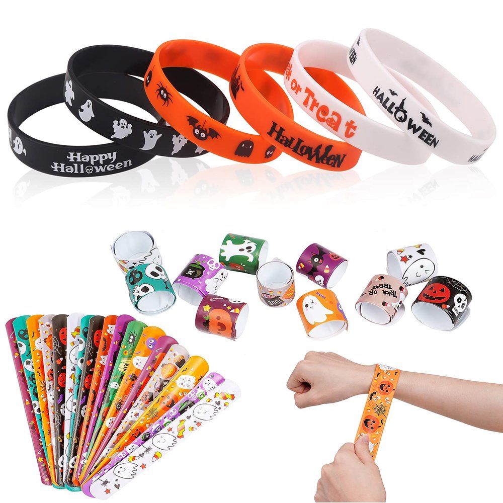CCINEE Slap Bracelets Rubber Wristbands Assorted Bands for Kids Halloween Party Gift Bag Filler Supplies
