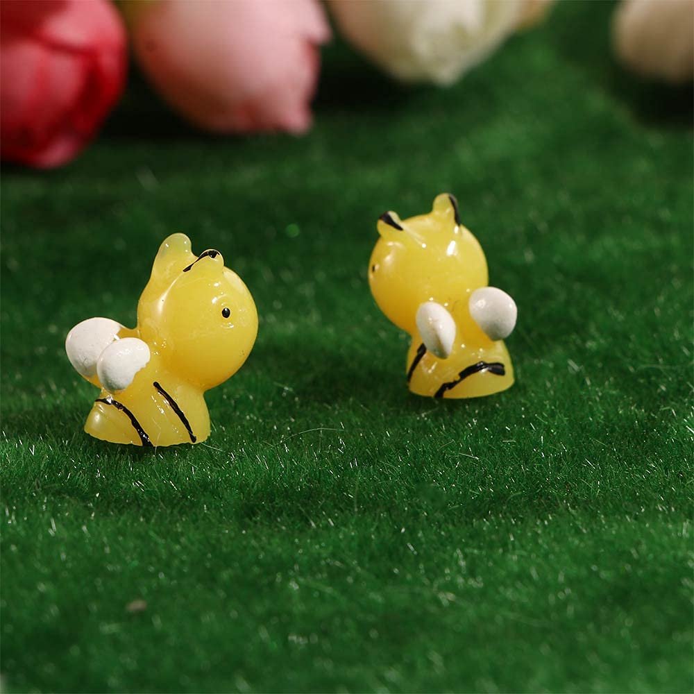 10pcs Resin Bees Decor,Bee Shaped Ornaments Miniature PVC Landscape Bonsai Fairy Ornament Dollhouse Micro Landscape Decoration