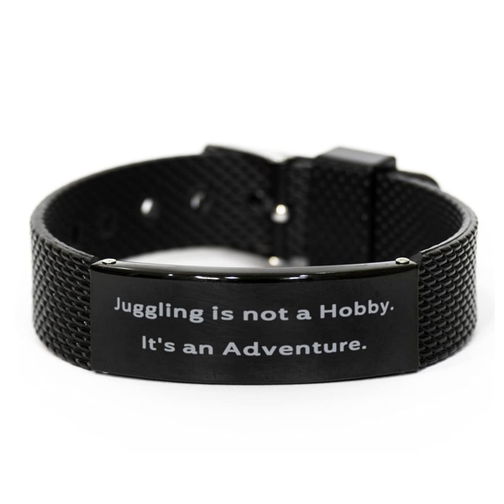 Sarcastic Juggling Black Shark Mesh Bracelet, Juggling is not a Hobby. It., Gifts for Friends, Present from, Engraved Bracelet for Juggling